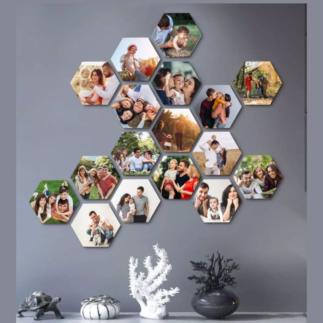 Conjunto Quadros Hexagonais em Acrílico Personalizados com sua Foto